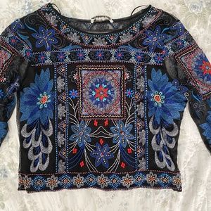 SOLD - Zara Embroidered Long Sleeve Crop Top